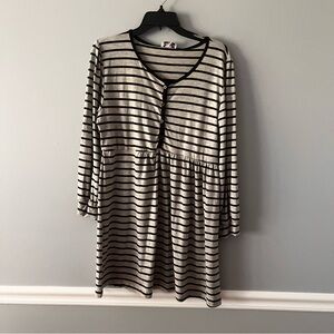 Times Two Maternity Shirt Women XL Long Sleeve Gray Striped Nursing Friendly NWT